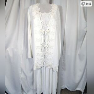 2 Pc:Fitting Image Vintage Long Sleeve Jacket+Sleeveless Maxi Dress, Ivory, 18